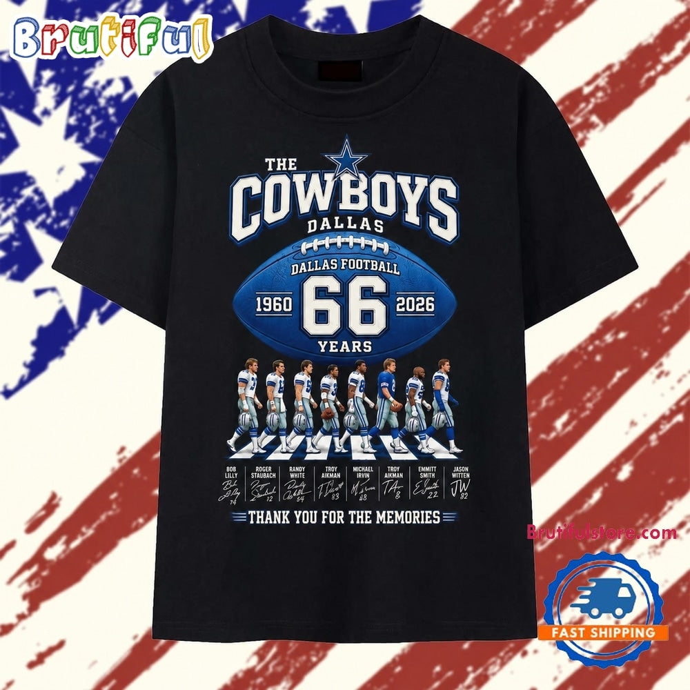 Dallas Cowboys 66th Anniversary 1960 2026 Signatures Football T Shirt