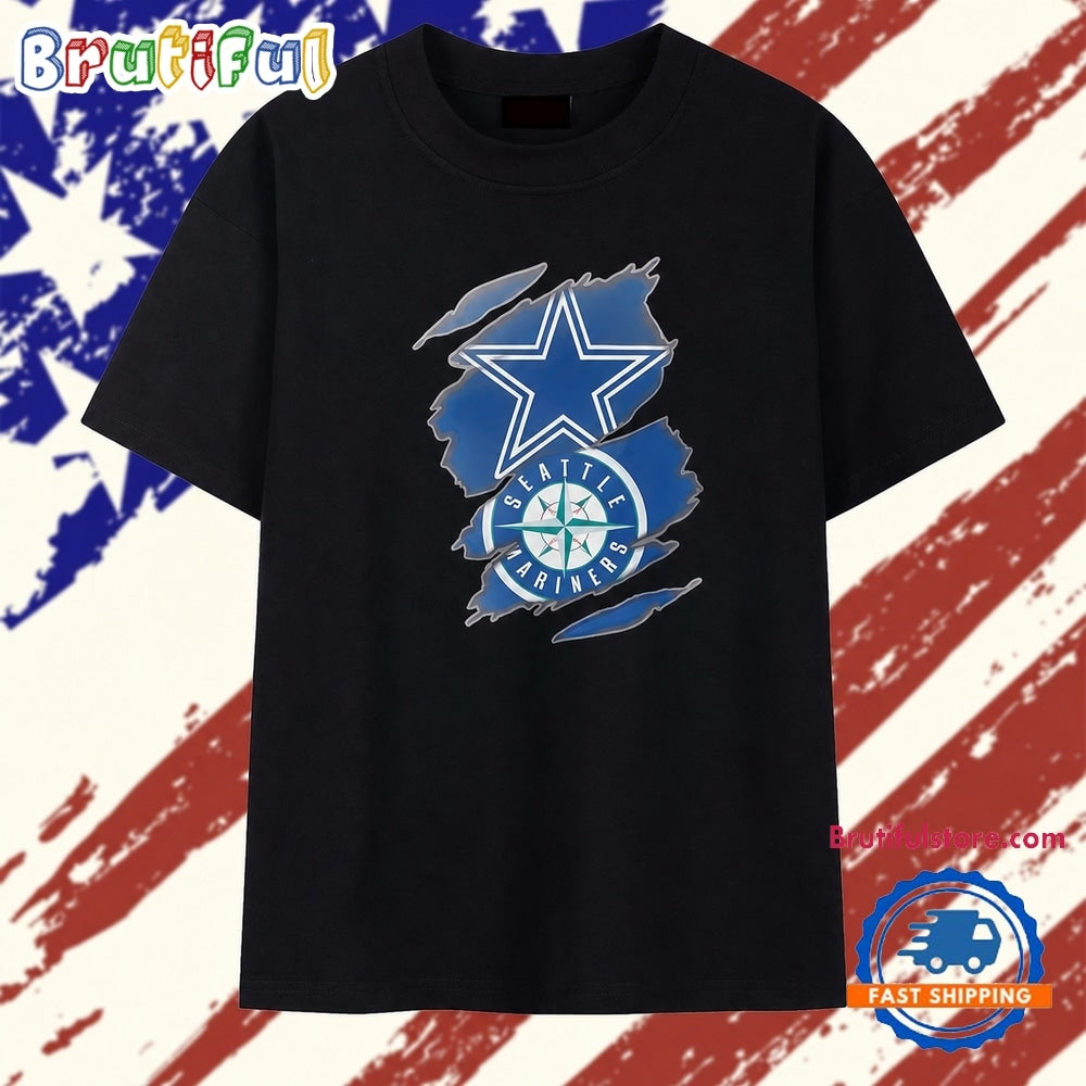 Dallas Cowboys and Seattle Mariners ripped logo T Shirt