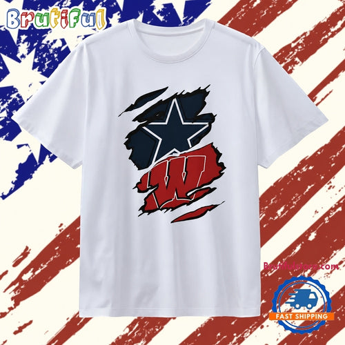 Dallas Cowboys and Wisconsin Badgers ripped skin logo T Shirt