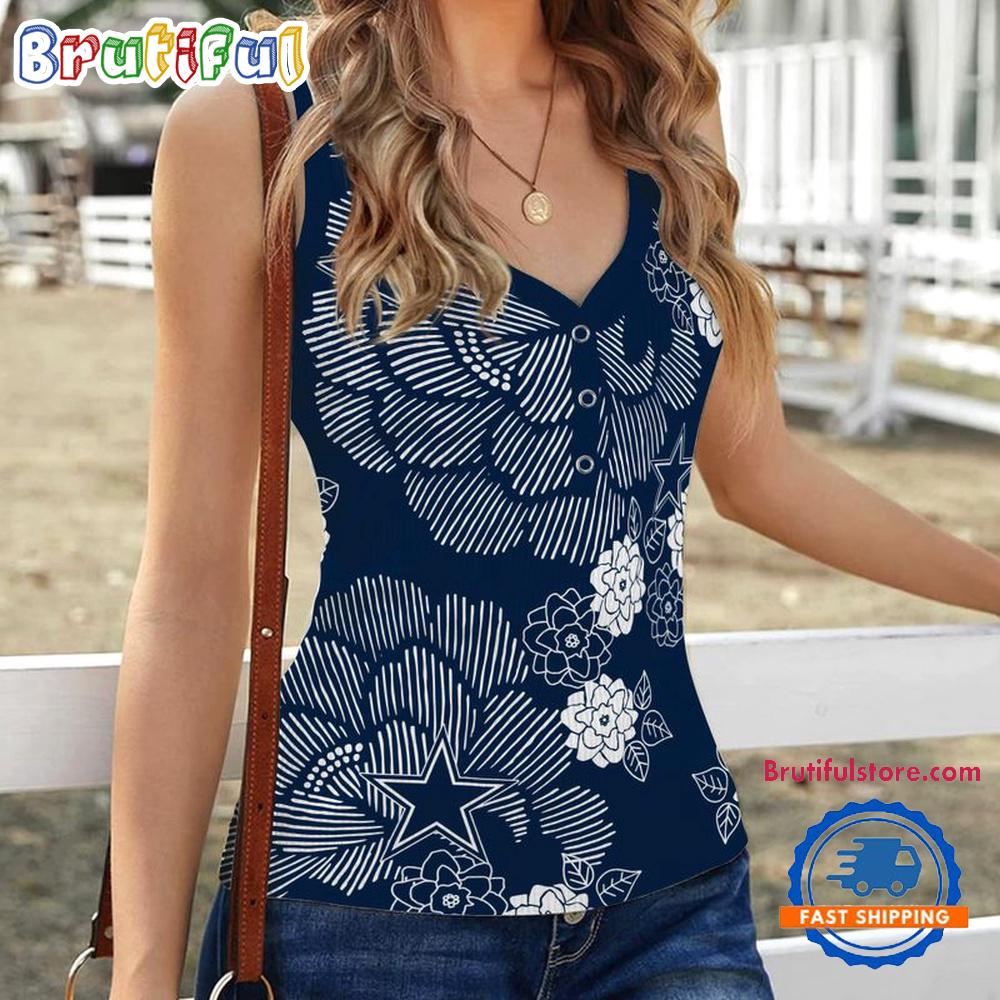 Dallas Cowboys Flower Pattern Women’s V-Neck Ribbed Tank Top