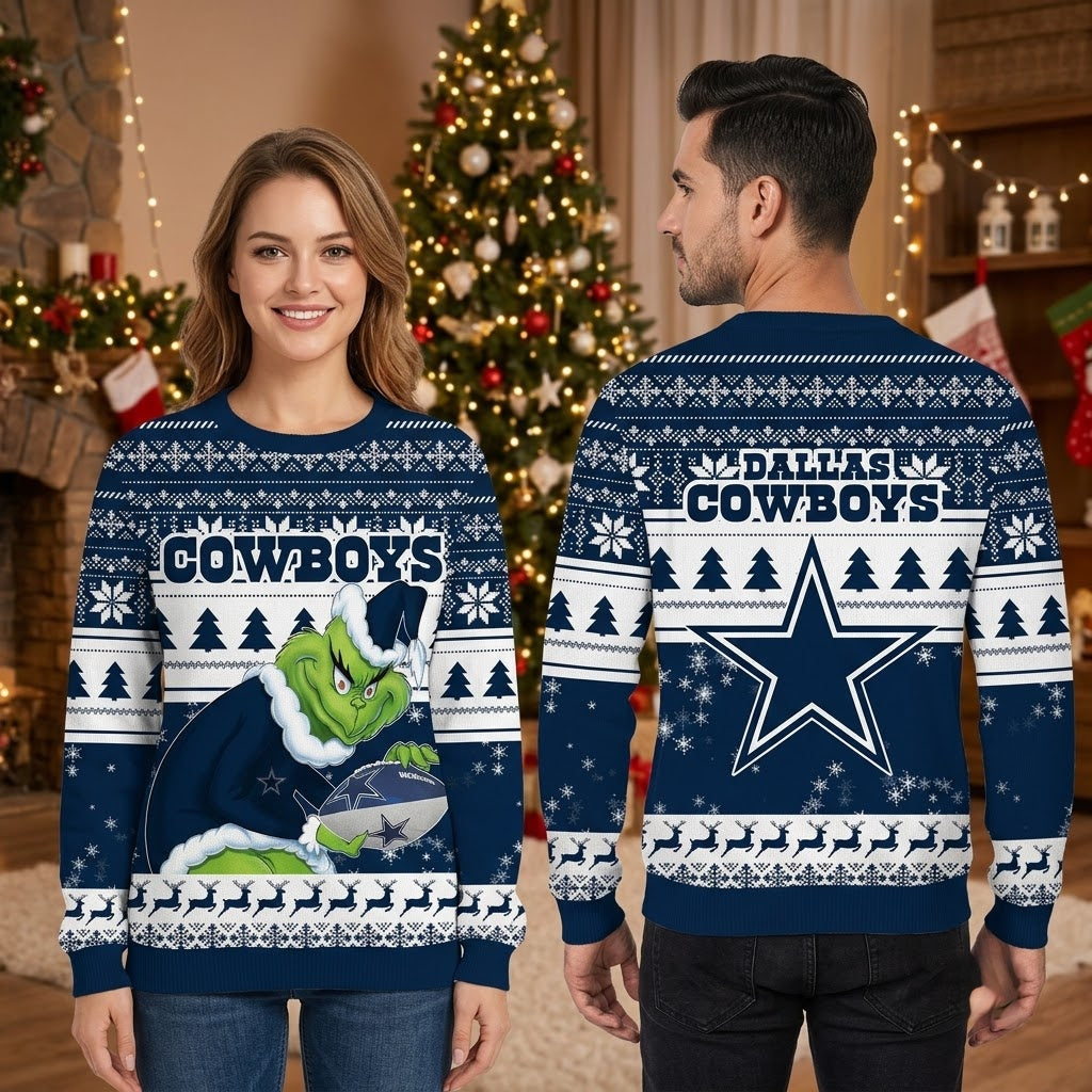 Dallas Cowboys Grinch Playing Football Ugly Christmas Sweater