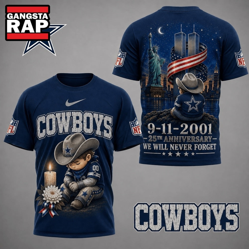 Dallas Cowboys NFL 9 11 25th Anniversary Never Forget Memorial 3D T Shirt, Football New Design Shirt