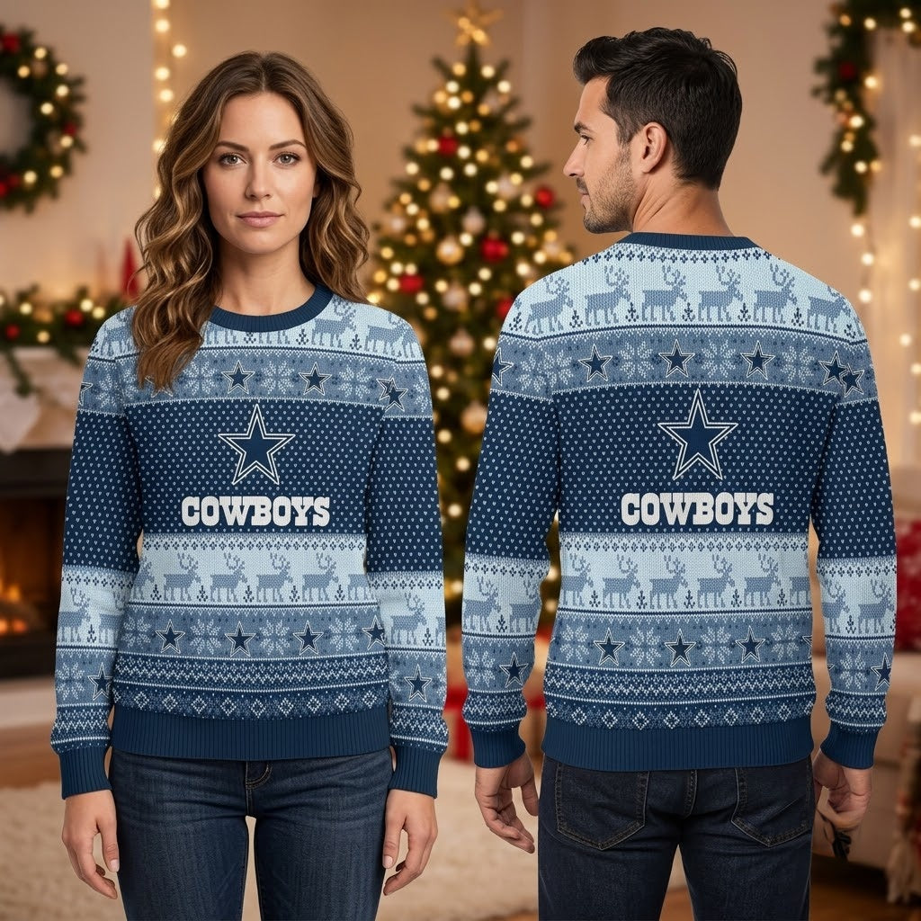 Dallas Cowboys Star And Reindeer Ugly Christmas Sweater