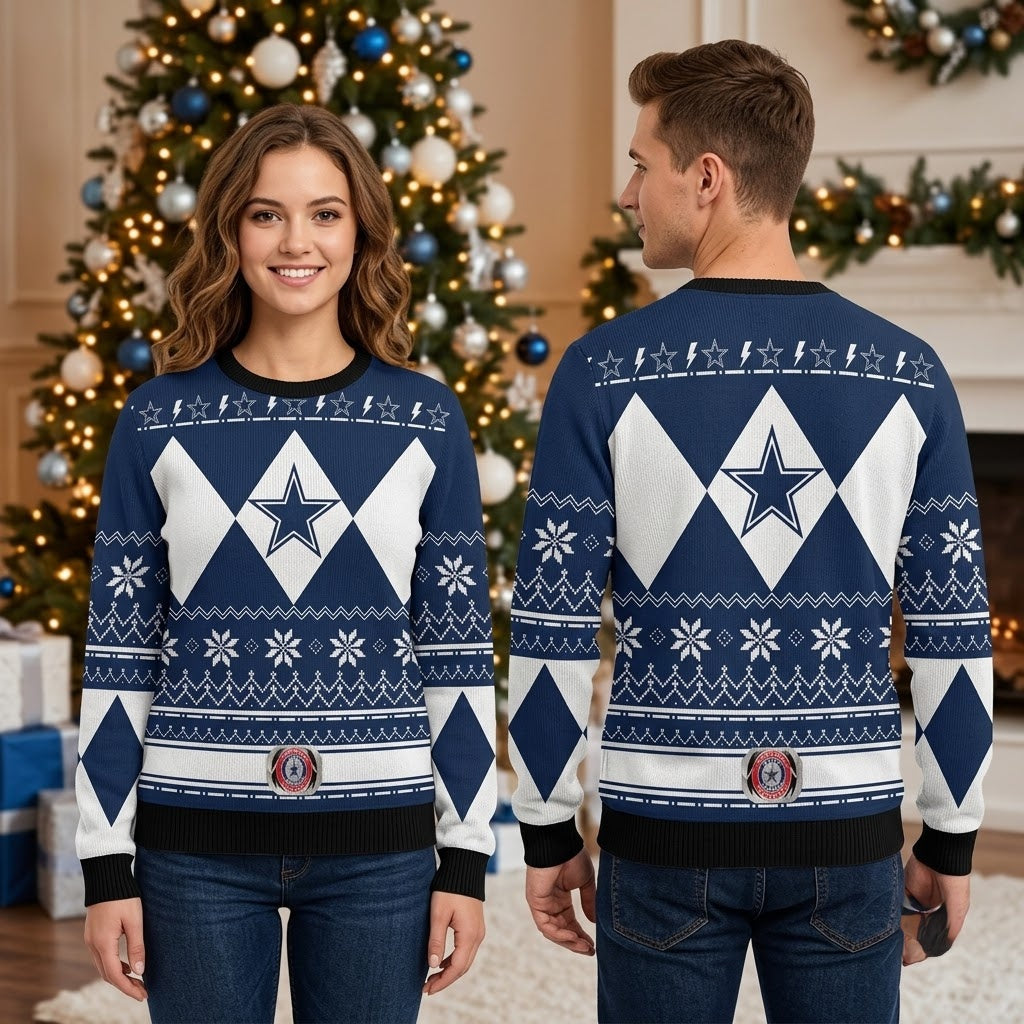 Dallas Cowboys Star Argyle Snowflake Ugly Christmas Sweater