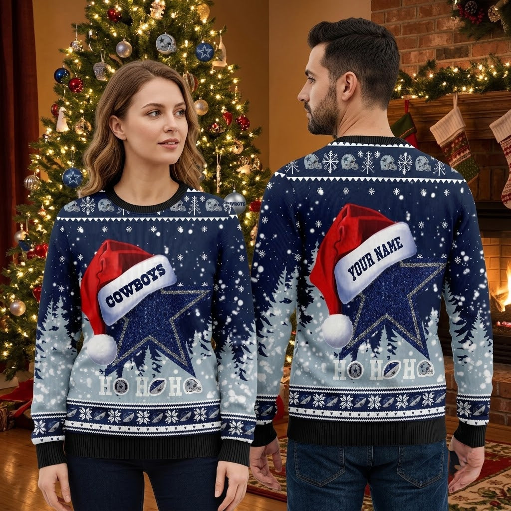 Dallas Cowboys Star Santa Hat Ugly Christmas Sweater