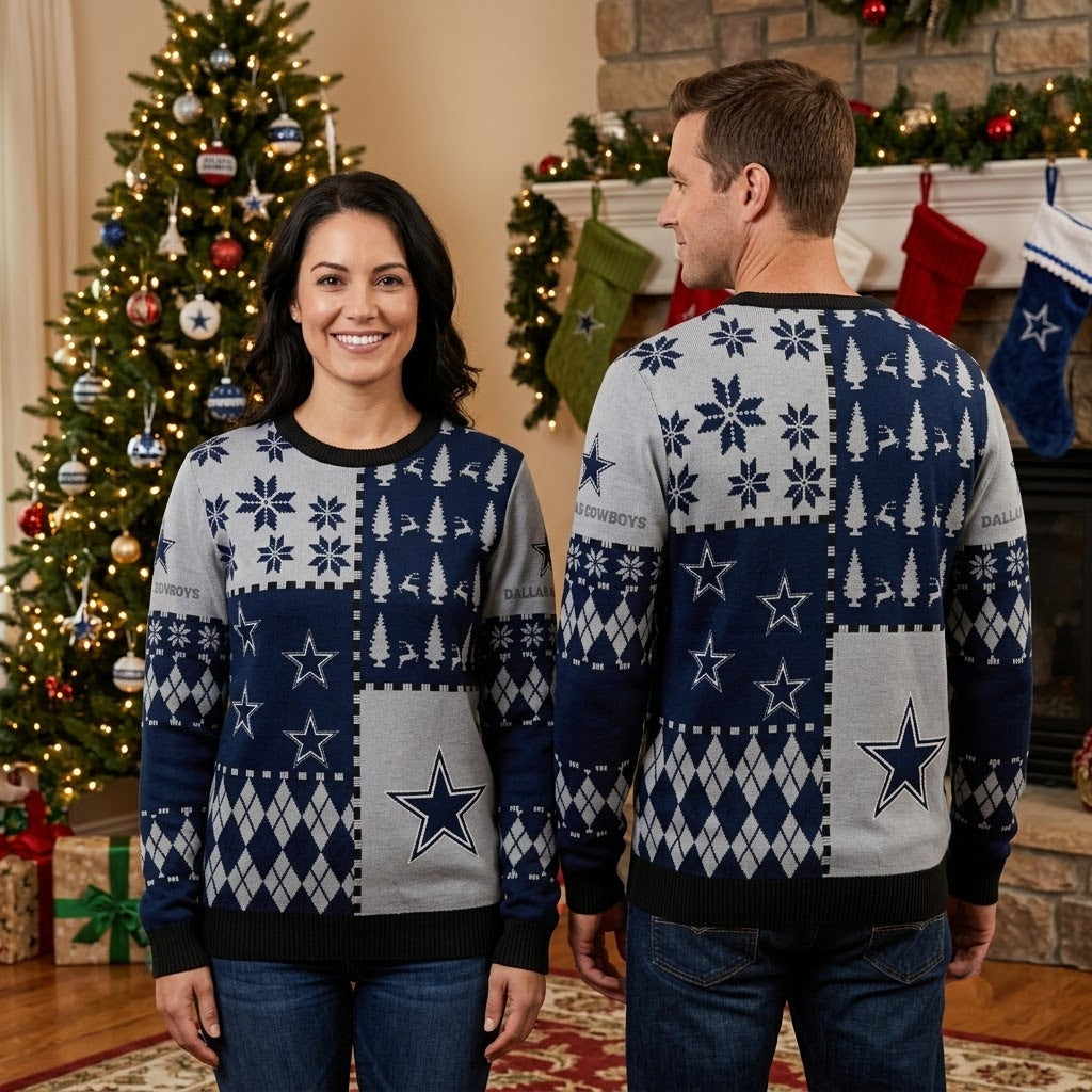 Dallas Cowboys Star Snowflake And Christmas Tree Ugly Christmas Sweater
