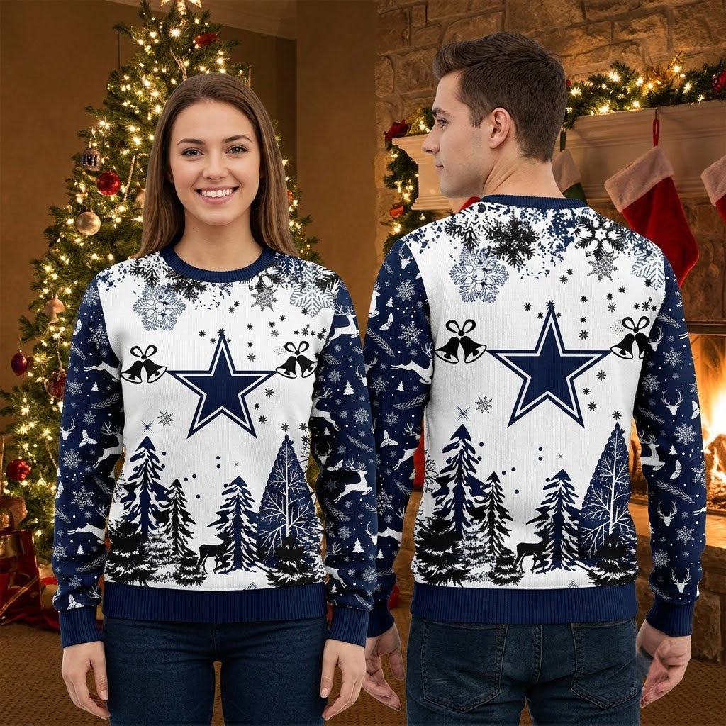 Dallas Cowboys Star Snowflake Christmas Tree Ugly Christmas Sweater