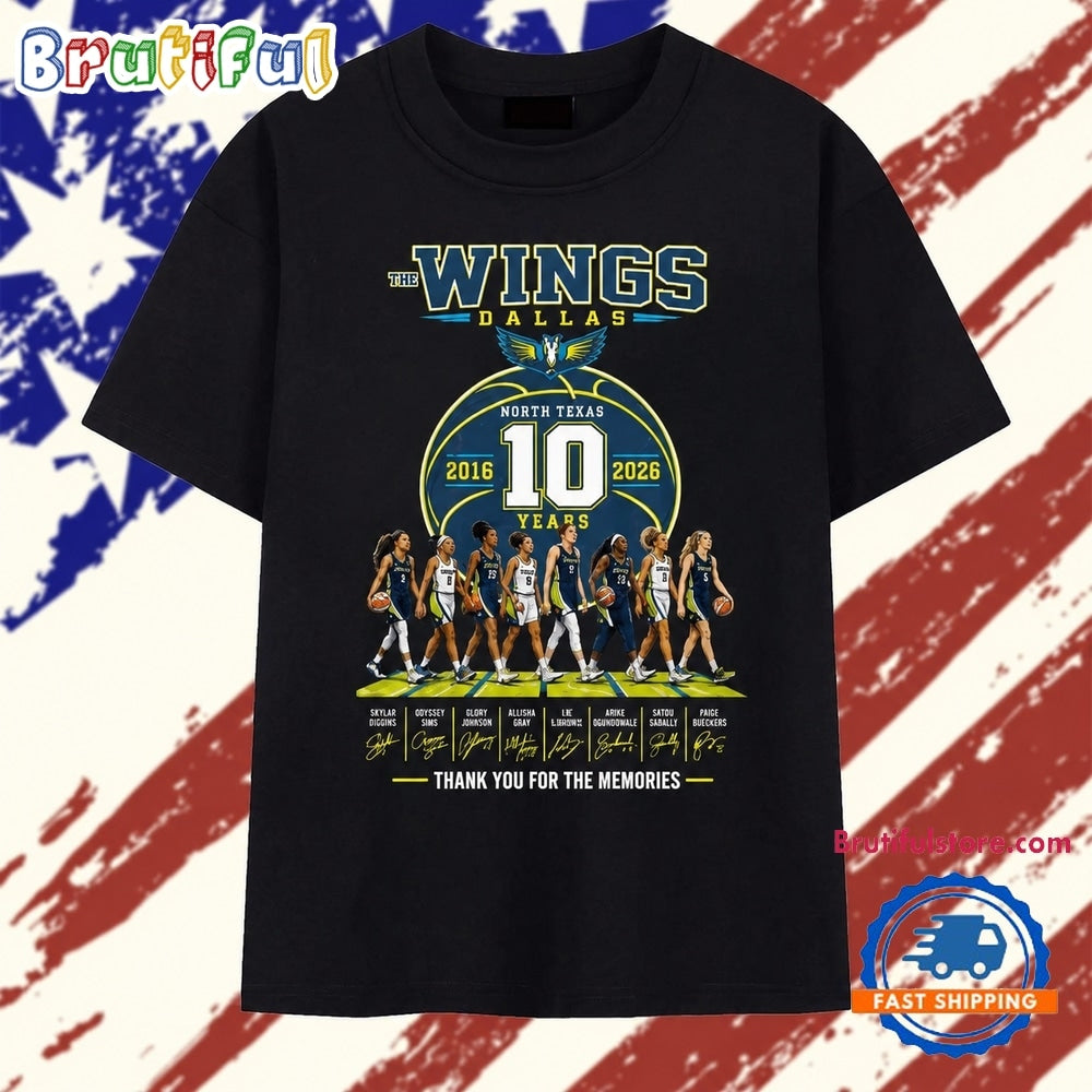 Dallas Wings 10th Anniversary 2016 2026 Signatures WNBA T Shirt
