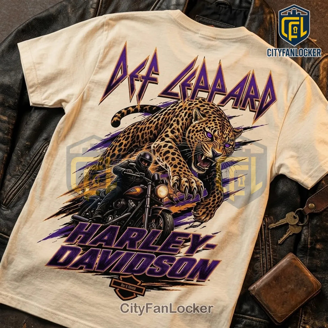 Def Leppard Harley Davidson Full Moon Rush Beige T-Shirt