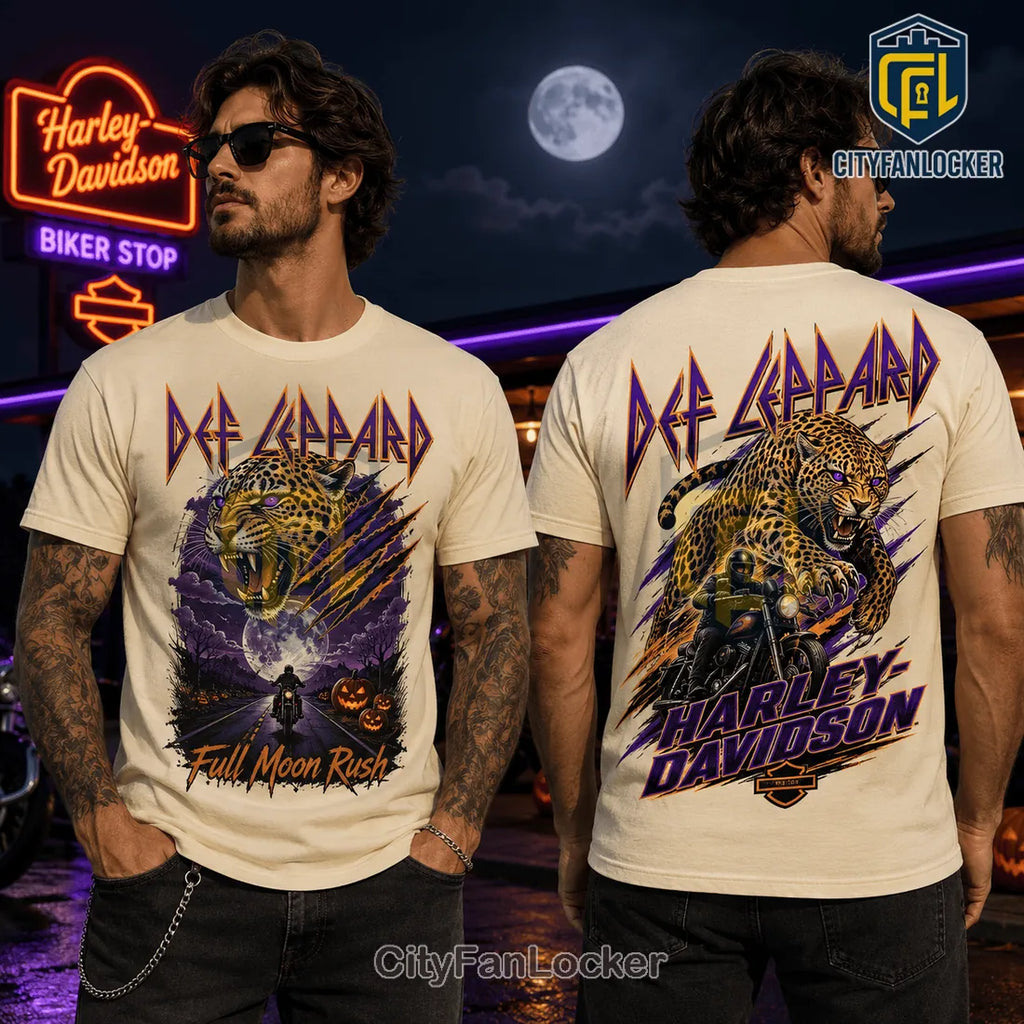 Def Leppard Harley Davidson Full Moon Rush Beige T-Shirt