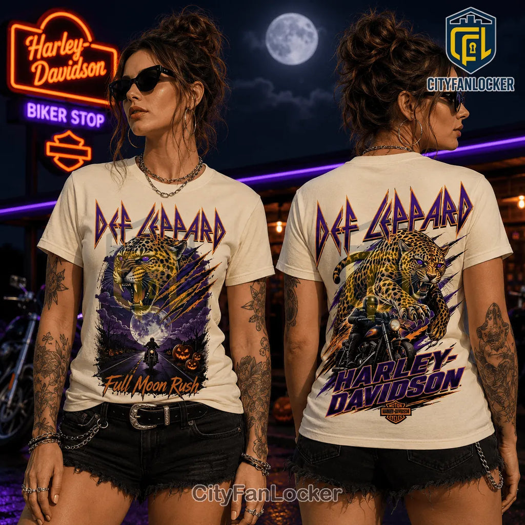 Def Leppard Harley Davidson Full Moon Rush Beige T-Shirt