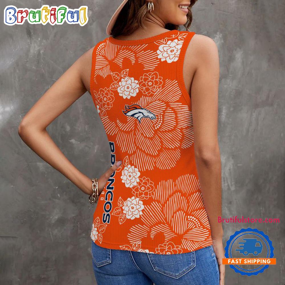 Denver Broncos Flower Pattern Women’s V-Neck Ribbed Tank Top