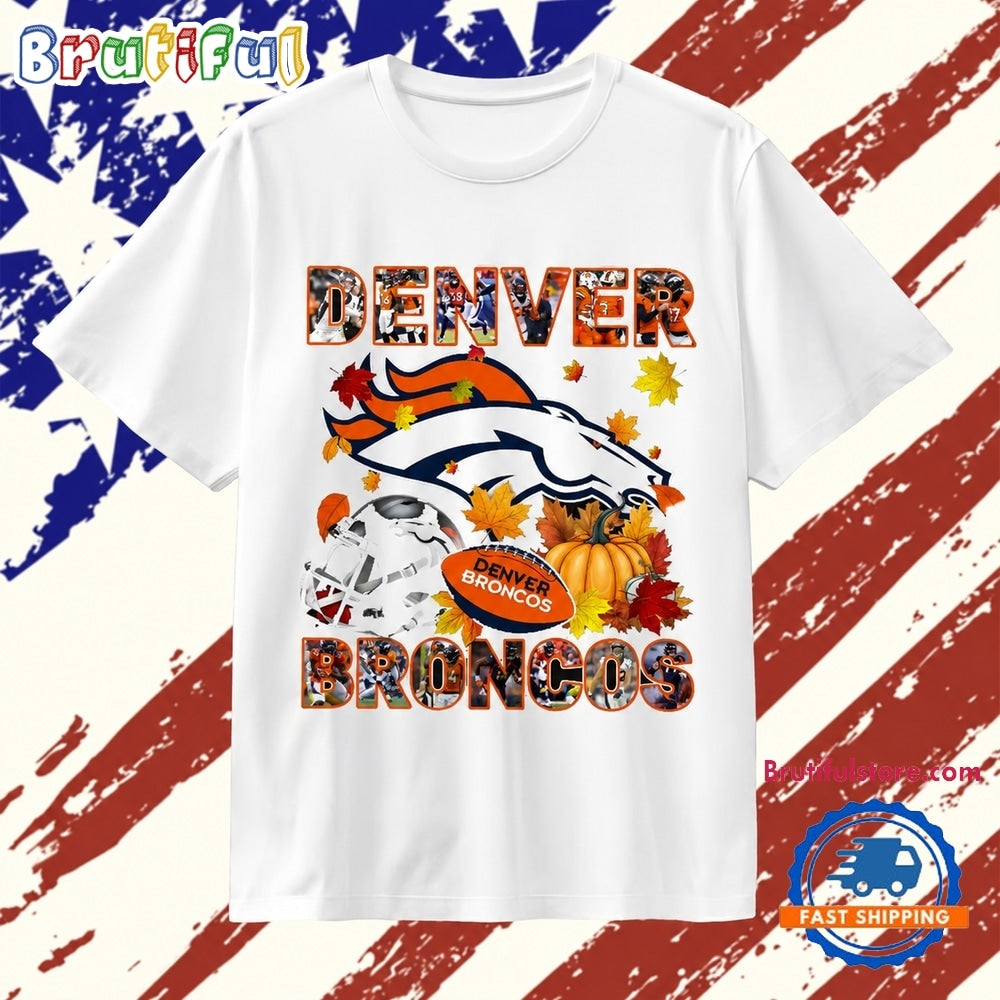 Denver Broncos Football Autumn Fall Leaves Graphic T Shirt