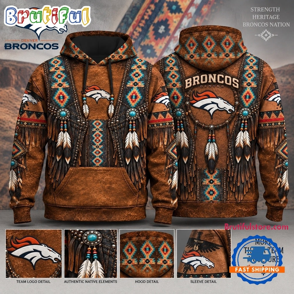 Denver Broncos Heritage Hoodie, Western Native Inspired Football Hoodie