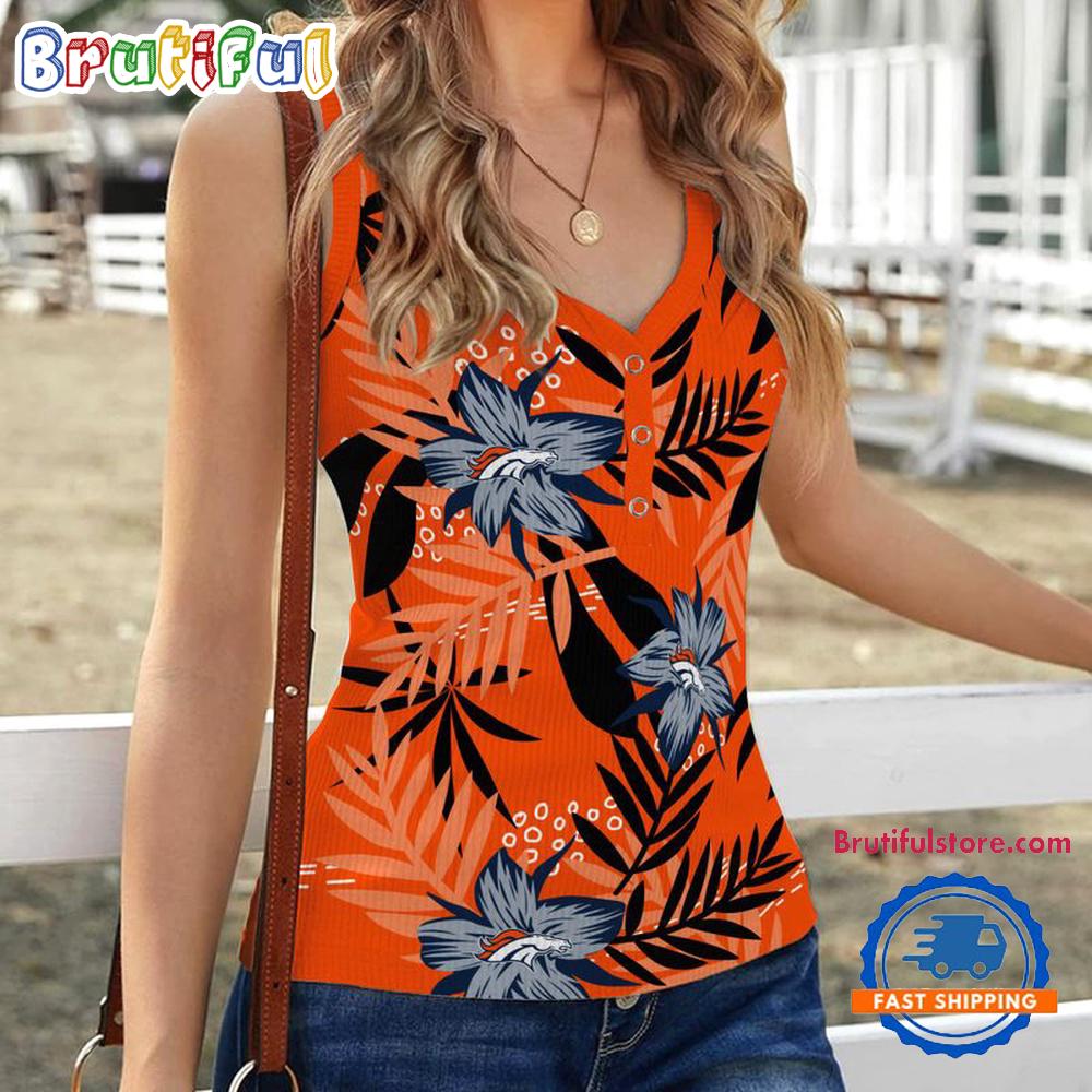 Denver Broncos Hibiscus Pattern Women’s V-Neck Ribbed Tank Top