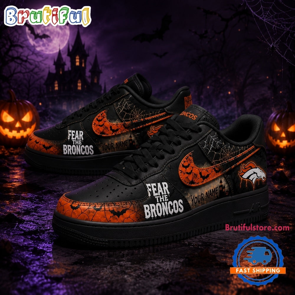 Denver Broncos NFL Fear The Team Halloween Air Force 1 Shoes Sneakers