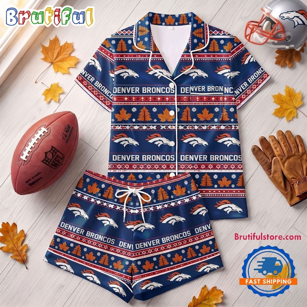 Denver Broncos NFL Harvest Huddle Short Sleeve Pajamas Set