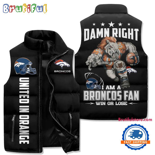 Denver Broncos Sporty Mascot Design Sleeveless Puffer Jacket