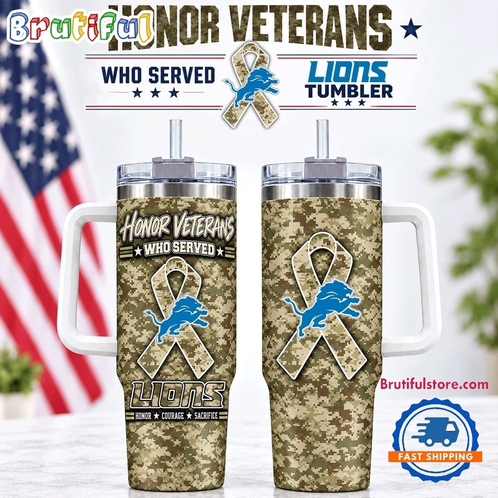Detroit Lions 2026 NFL Honor Veterans Camo Stanley Tumbler