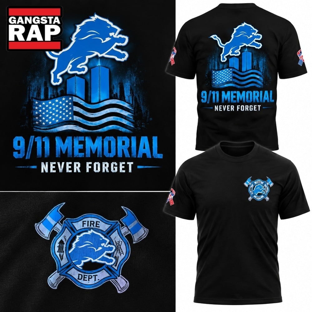 Detroit Lions 911 Never Forget Memorial Limited Edition 2026 Black T Shirt