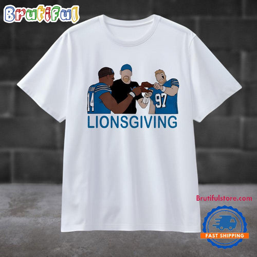 Detroit Lions Amon Ra St Brown 14 Aidan Hutchinson 97 Lionsgiving Football Draw Funny T Shirt