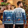 Detroit Lions Custom Name Football Helmet Ugly Christmas Sweater