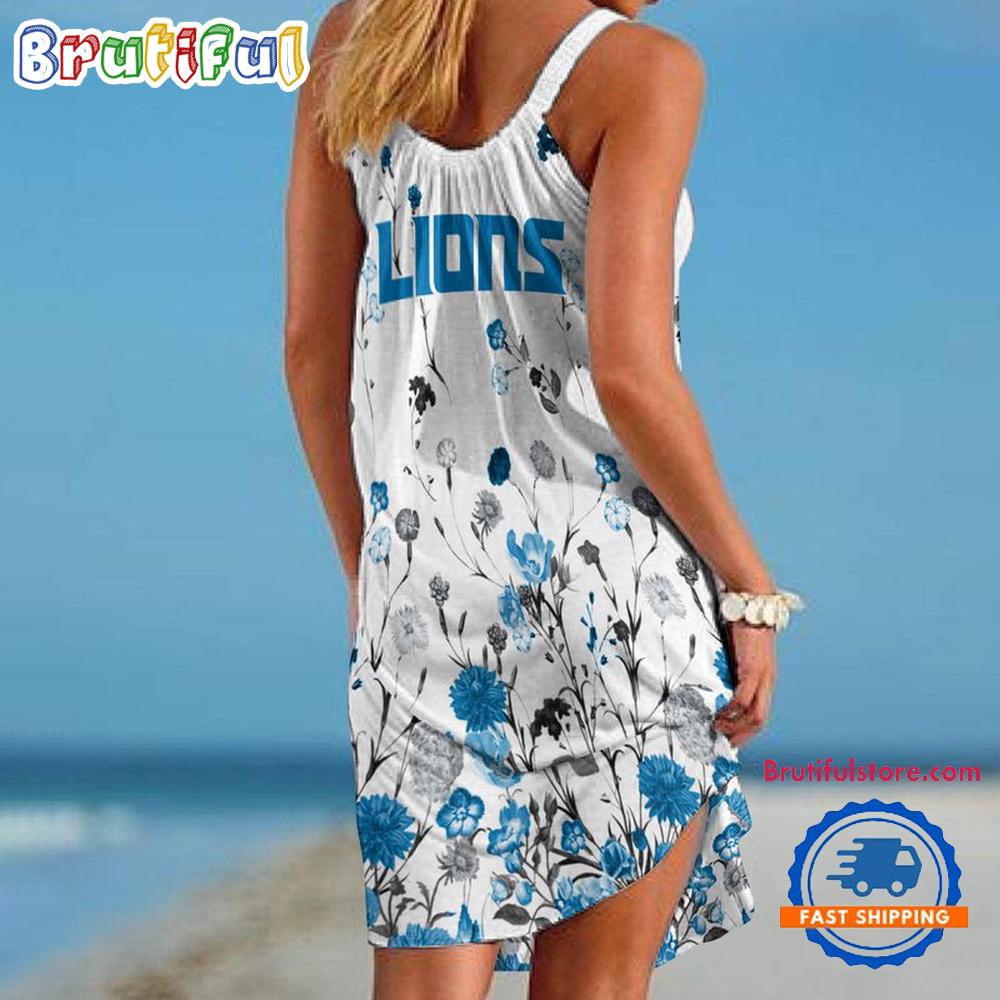 Detroit Lions Flower Summer Beach Sling Dress