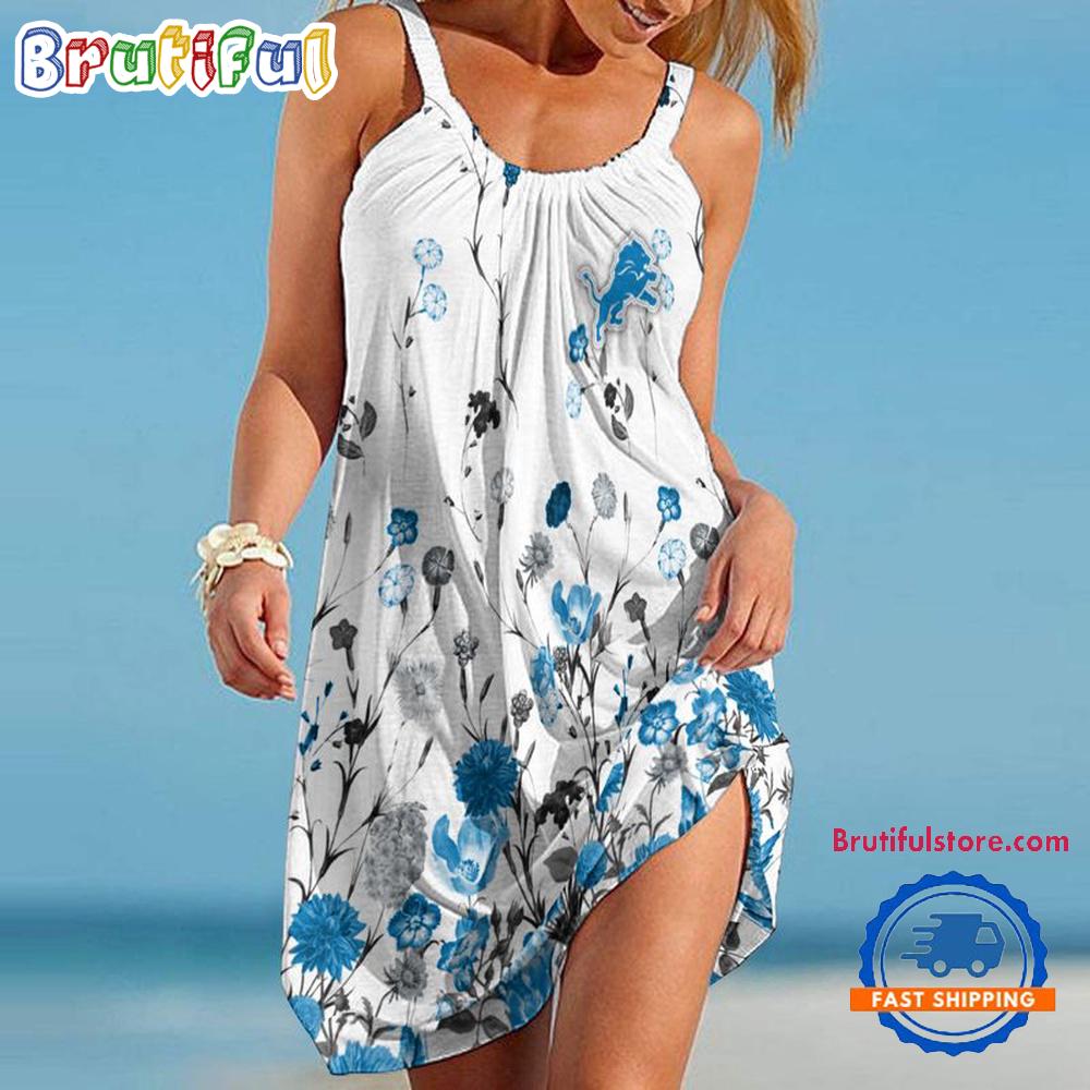 Detroit Lions Flower Summer Beach Sling Dress