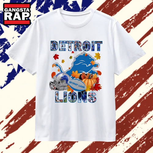 Detroit Lions Football Autumn Fall Pumpkin Graphic T Shirt