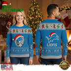 Detroit Lions Grateful Dead Skull Santa Hat Ugly Christmas Sweater