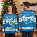 Detroit Lions Grinch Holding Football Ugly Christmas Sweater