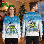 Detroit Lions Grinch Santa Hat And Christmas Lights Ugly Christmas Sweater
