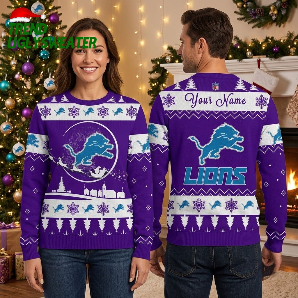 Detroit Lions Leaping Lion Snowflake Ugly Christmas Sweater