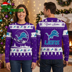 Detroit Lions Leaping Lion Snowflake Ugly Christmas Sweater
