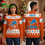 Detroit Lions Leaping Lion Snowy Village Ugly Christmas Sweater