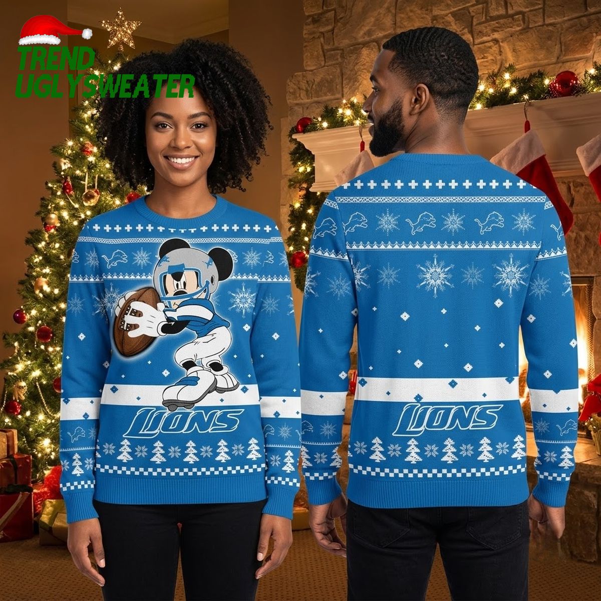 Detroit Lions Mickey Mouse Football Player Ugly Christmas Sweater