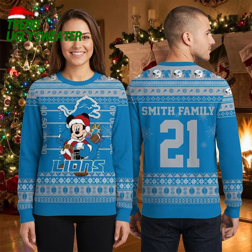 Detroit Lions Mickey Mouse Santa Football Ugly Christmas Sweater