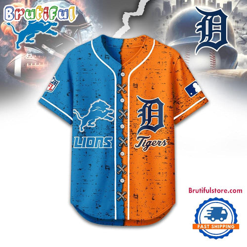 Detroit Lions Mix Detroit Tigers Sporty New Design Baseball Jersey