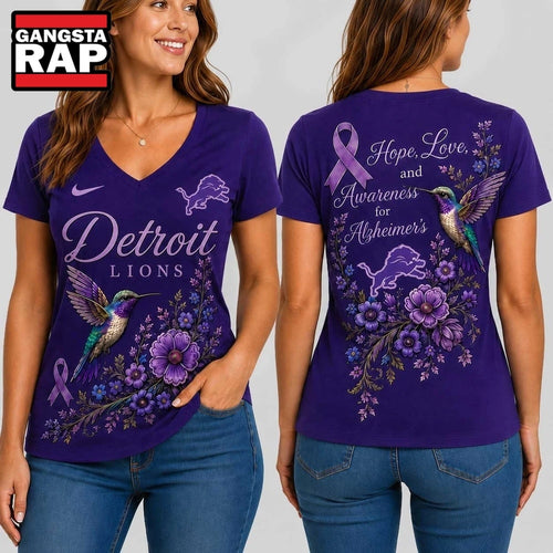 Detroit Lions NFL Alzheimer’s Awareness Month V neck T Shirt