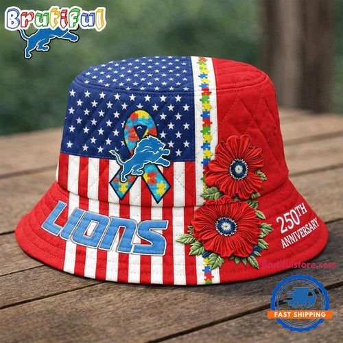Detroit Lions NFL Autism America 250th Anniversary Bucket Hat