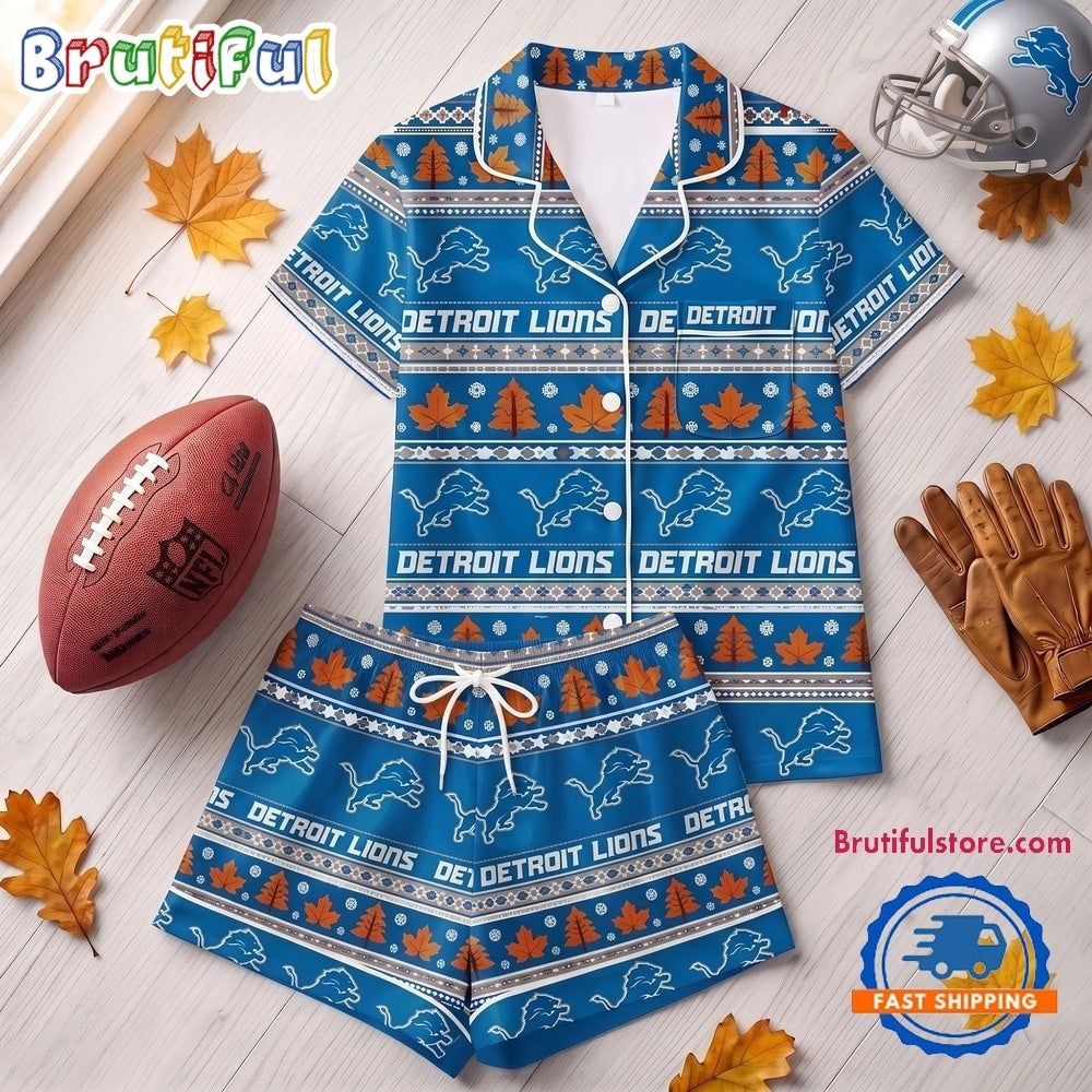 Detroit Lions NFL Harvest Huddle Short Sleeve Pajamas Set