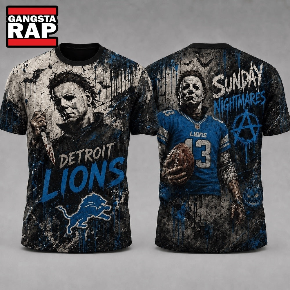 Detroit Lions NFL Michael Myers Sunday Nightmares Horror Halloween 3D T Shirt, Football New Design Shirt