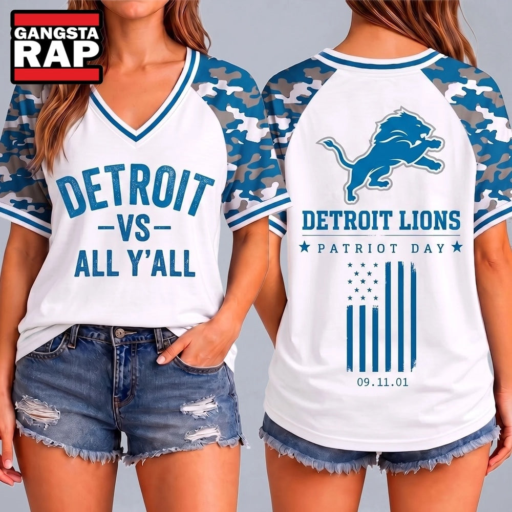 Detroit Lions NFL vs All Y’ All United We Stand V Neck T Shirt