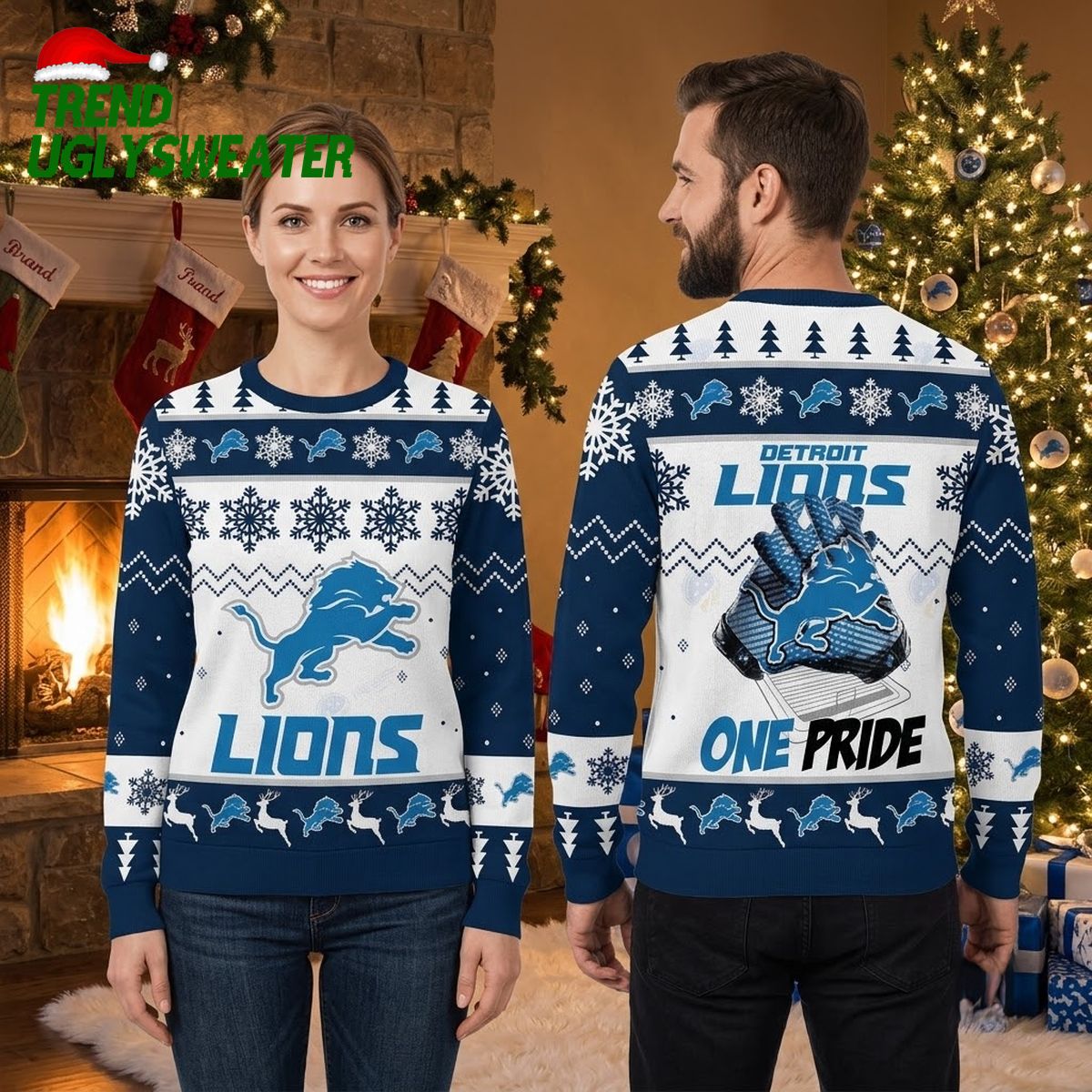 Detroit Lions One Pride Football Gloves Ugly Christmas Sweater