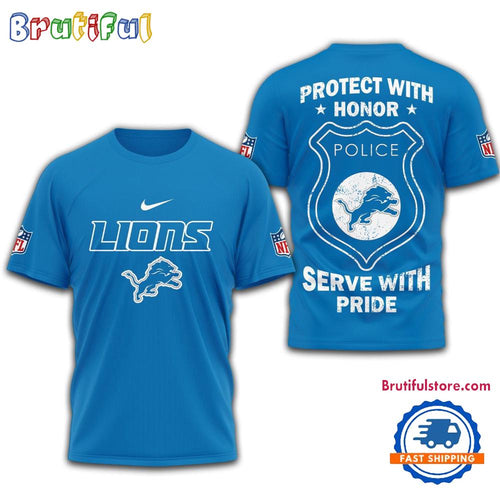 Detroit Lions Protech With Honor Police Serve With Pride 3D Shirt