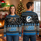 Detroit Lions Rushing Lion Football Player Ugly Christmas Sweater Game Day Gift