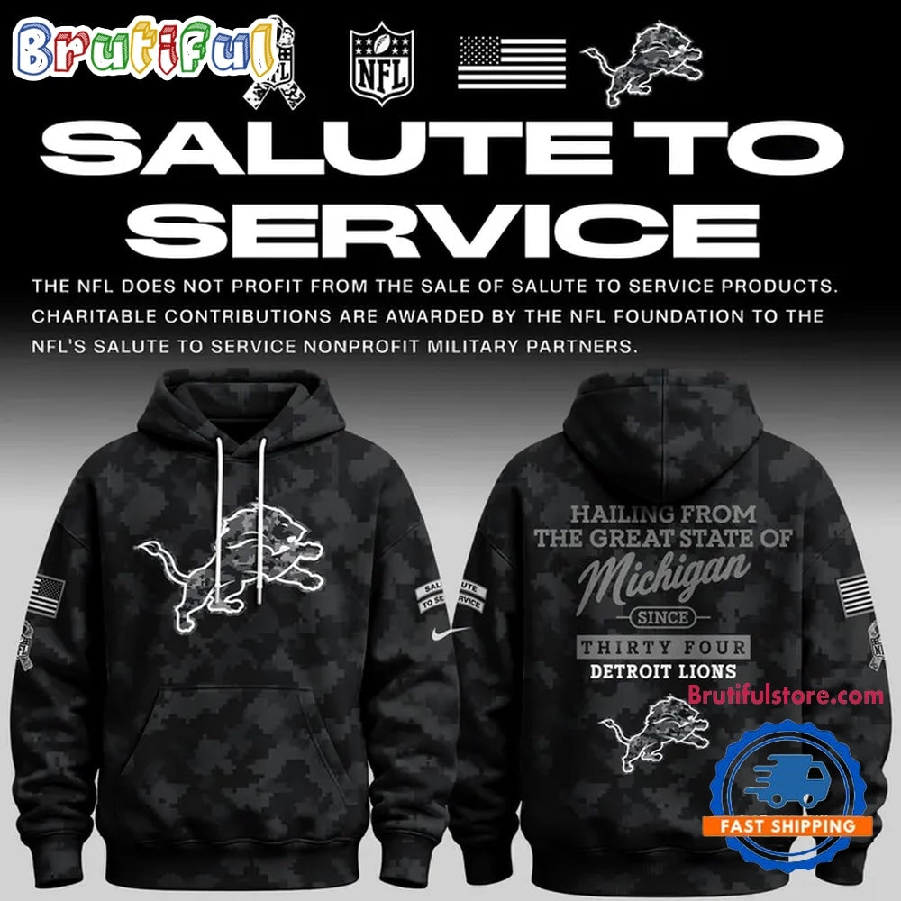 Detroit Lions Salute to Service Camo 2026 Black Hoodie T-Shirt