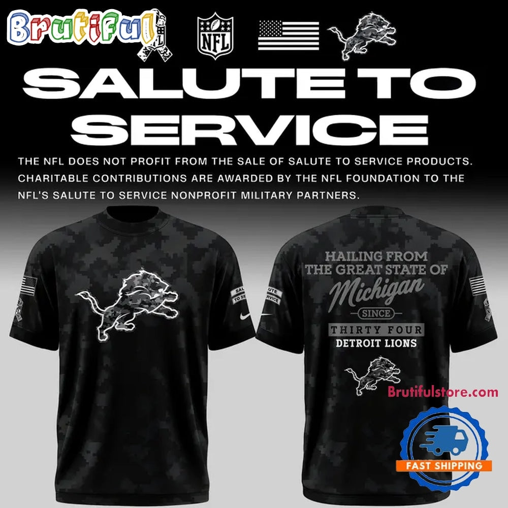 Detroit Lions Salute to Service Camo 2026 Black Hoodie T-Shirt