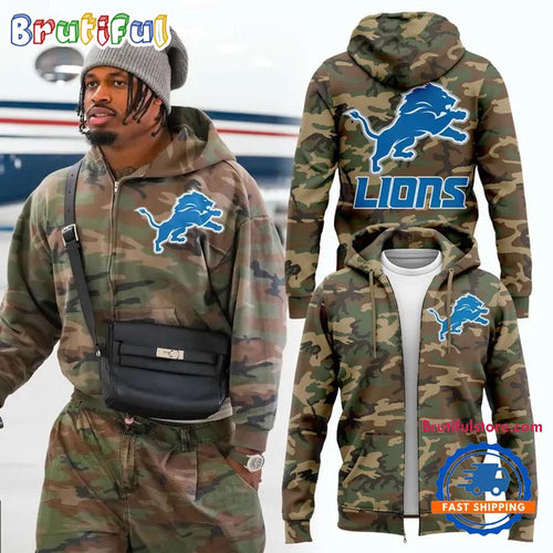 Detroit Lions Salute to Service Camo Zip Hoodie Shirt