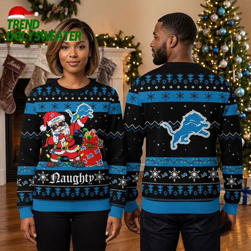 Detroit Lions Santa Claus And Lion Logo Ugly Christmas Sweater